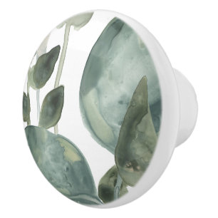 Bouton De Porte En Céramique Feuille de l'eau - aquarelle