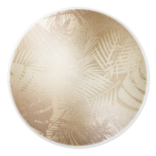 Bouton De Porte En Céramique Feuille tropical botanique de palmier d'éclat d'or