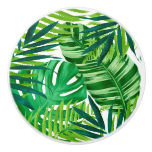 Bouton De Porte En Céramique Feuille tropical vert