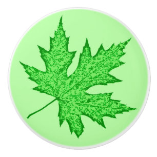 Bouton De Porte En Céramique Feuilles de chêne - nuances de vert