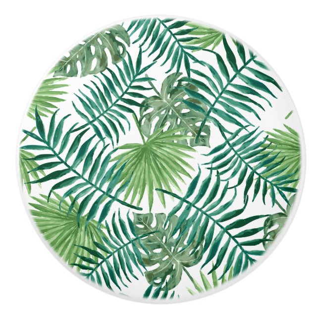 Bouton De Porte En Céramique Feuilles de la jungle tropicale (Devant)