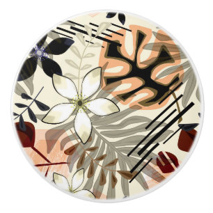 Bouton De Porte En Céramique Feuilles de palmiers et monstères, tropicaux