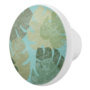 Bouton De Porte En Céramique Feuilles dénaturés tropicaux