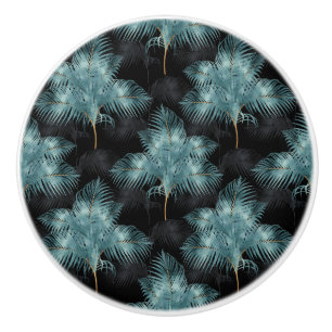 Bouton De Porte En Céramique Feuilles d'été de Métallurgie Bleu & Gold Palm 