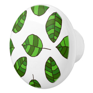 Bouton De Porte En Céramique Feuilles d'été Motif de la feuille verte sur n'imp
