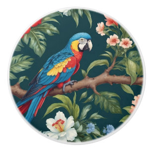 Bouton De Porte En Céramique Feuilles tropicales de jungle de perroquet coloré