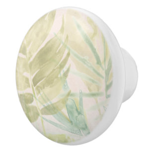 Bouton De Porte En Céramique Feuilles tropicaux muets