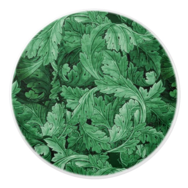 Bouton De Porte En Céramique Feuilles verts (par William Morris) (Devant)