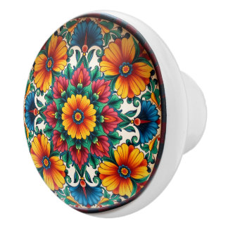 Bouton De Porte En Céramique 💙 💛 Fiesta Bloom Knob