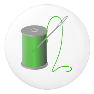 Bouton De Porte En Céramique Fil vert avec aiguilles Décor de la salle de coutu