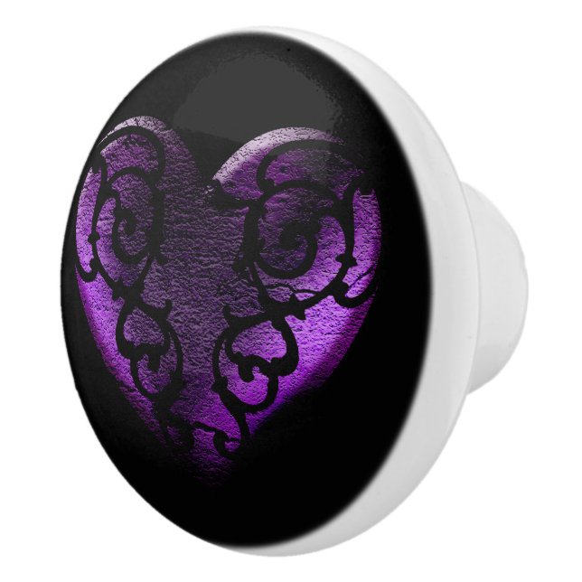 Bouton De Porte En Céramique Filigree Goth Purple Heart (Droite)