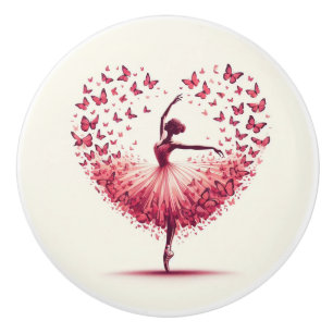 Bouton De Porte En Céramique Filles Salle Ballet Ballerina Rose et Blanc