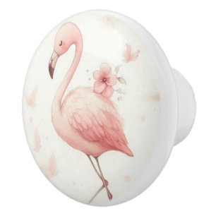 Bouton De Porte En Céramique Flamant rose coupé