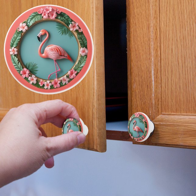 Bouton De Porte En Céramique Flamant rose d'équilibre (Créateur téléchargé)