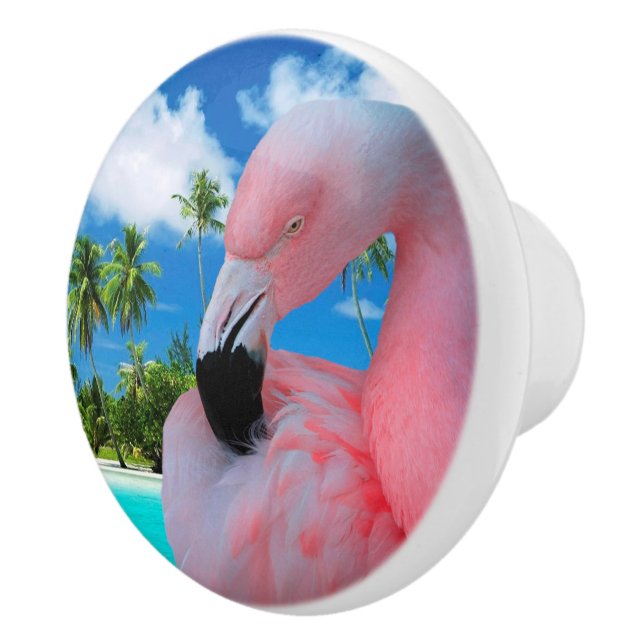 Bouton De Porte En Céramique Flamant rose et plage (Droite)
