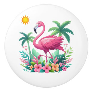 Bouton De Porte En Céramique Flamingo rose tropicale/Floride