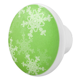 Bouton De Porte En Céramique Flammes de neige blanches vertes Noël minimal