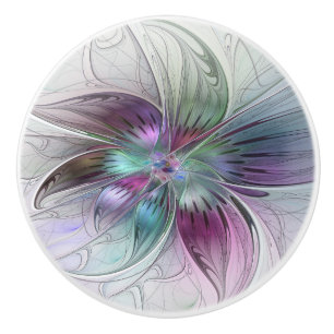 Bouton De Porte En Céramique Fleur Abstraite colorée Art moderne floral fractal