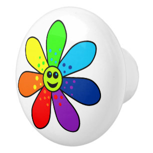 Bouton De Porte En Céramique Fleur arc-en-ciel en céramique