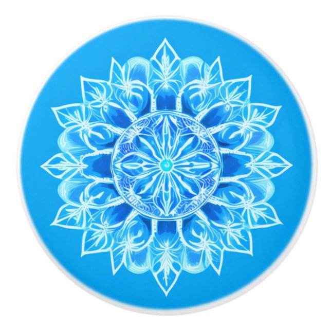 Bouton De Porte En Céramique Fleur Batik Mandala en Turquoise (Devant)