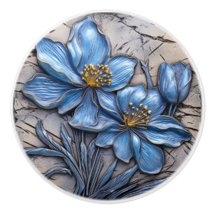 Bouton De Porte En Céramique Fleur bleue