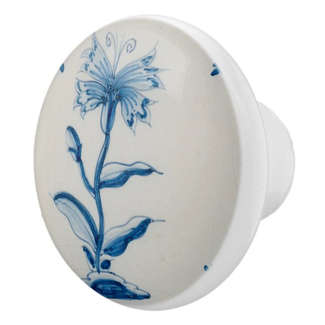 Bouton De Porte En Céramique Fleur bleue néerlandaise de tuile (Droite)