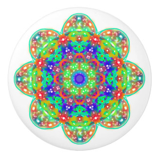 Bouton De Porte En Céramique Fleur bleue verte Mandala Boho