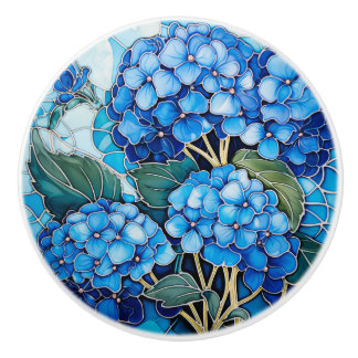 Bouton De Porte En Céramique Fleur Blue Hydrangea
