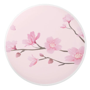 Bouton De Porte En Céramique Fleur de cerisiers - rose pâle