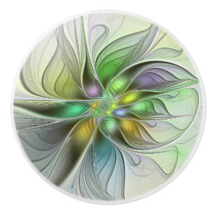 Bouton De Porte En Céramique Fleur de Fantaisie Colorée Moderne Abstraite Fract