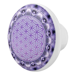 Bouton De Porte En Céramique Fleur de la vie / Blume des Lebens - Mandala viole