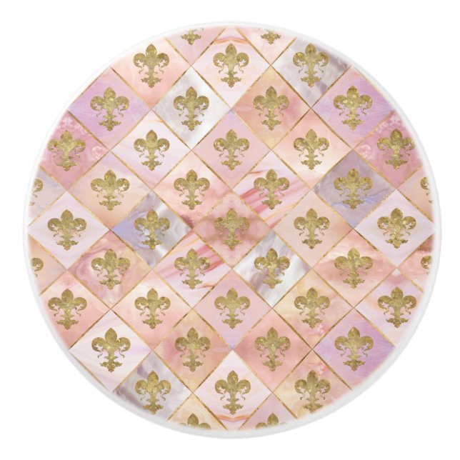 Bouton De Porte En Céramique Fleur de lis motif Pastel Quartz (Devant)
