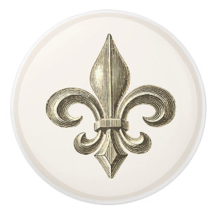Bouton De Porte En Céramique Fleur de Lis Vintage