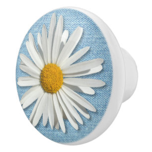 Bouton De Porte En Céramique Fleur de marguerite blanche hippie - Denim mode te