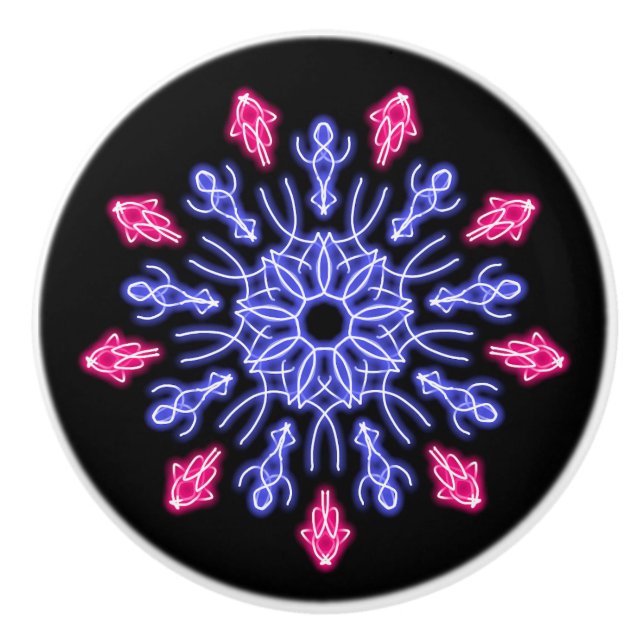 Bouton De Porte En Céramique Fleur de néon bleu et rouge (Devant)