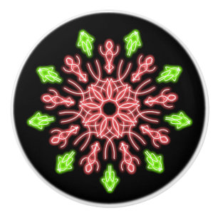 Bouton De Porte En Céramique Fleur de néon rouge et vert