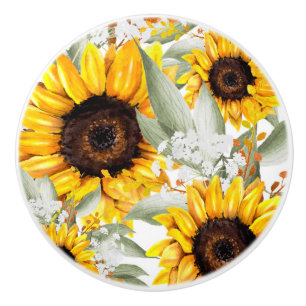 Bouton De Porte En Céramique Fleur de tournesol Jaune Floral Rustique Automne F