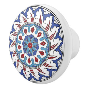 Bouton De Porte En Céramique Fleur de Tulipe et Œillet Traditionnel Turc Iznik