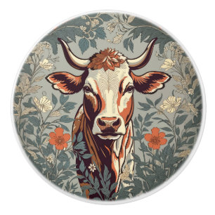 Bouton De Porte En Céramique Fleur de vache vintage inspirée de William Morris
