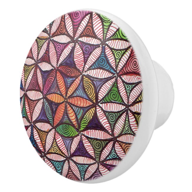 Bouton De Porte En Céramique Fleur de vie aquarelle art (Droite)