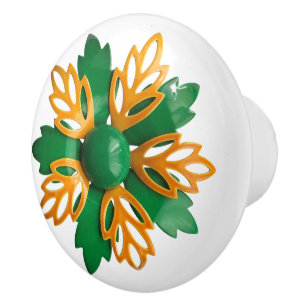 Bouton De Porte En Céramique Fleur d'hippie exotique Troptique Vert Orange