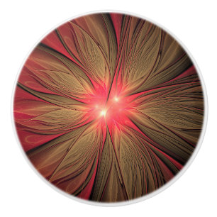 Bouton De Porte En Céramique Fleur fractale de fansy rouge