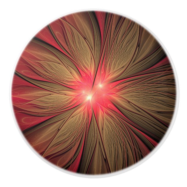 Bouton De Porte En Céramique Fleur fractale de fansy rouge (Devant)