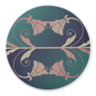 Bouton De Porte En Céramique Fleur fuschia Art nouveau