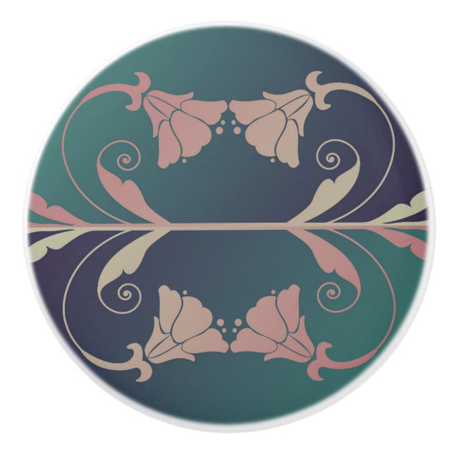 Bouton De Porte En Céramique Fleur fuschia Art nouveau (Devant)
