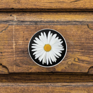 Bouton De Porte En Céramique Fleur marguerite blanche sur Floral noir