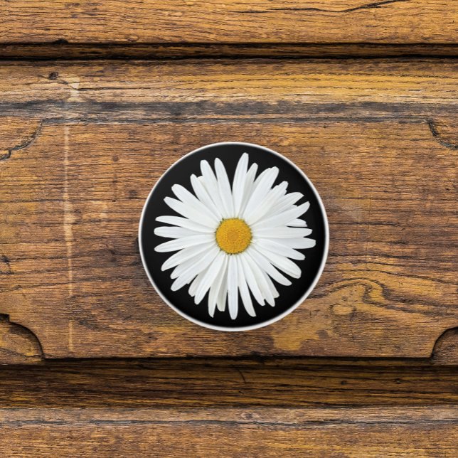 Bouton De Porte En Céramique Fleur marguerite blanche sur Floral noir (In Situ)