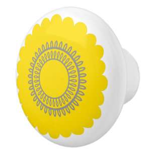 Bouton De Porte En Céramique Fleur moderne jaune et gris