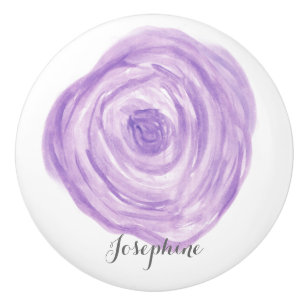 Bouton De Porte En Céramique Fleur personnalisée de pourpre d'aquarelle