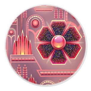 Bouton De Porte En Céramique Fleur pourpre rose d'art déco